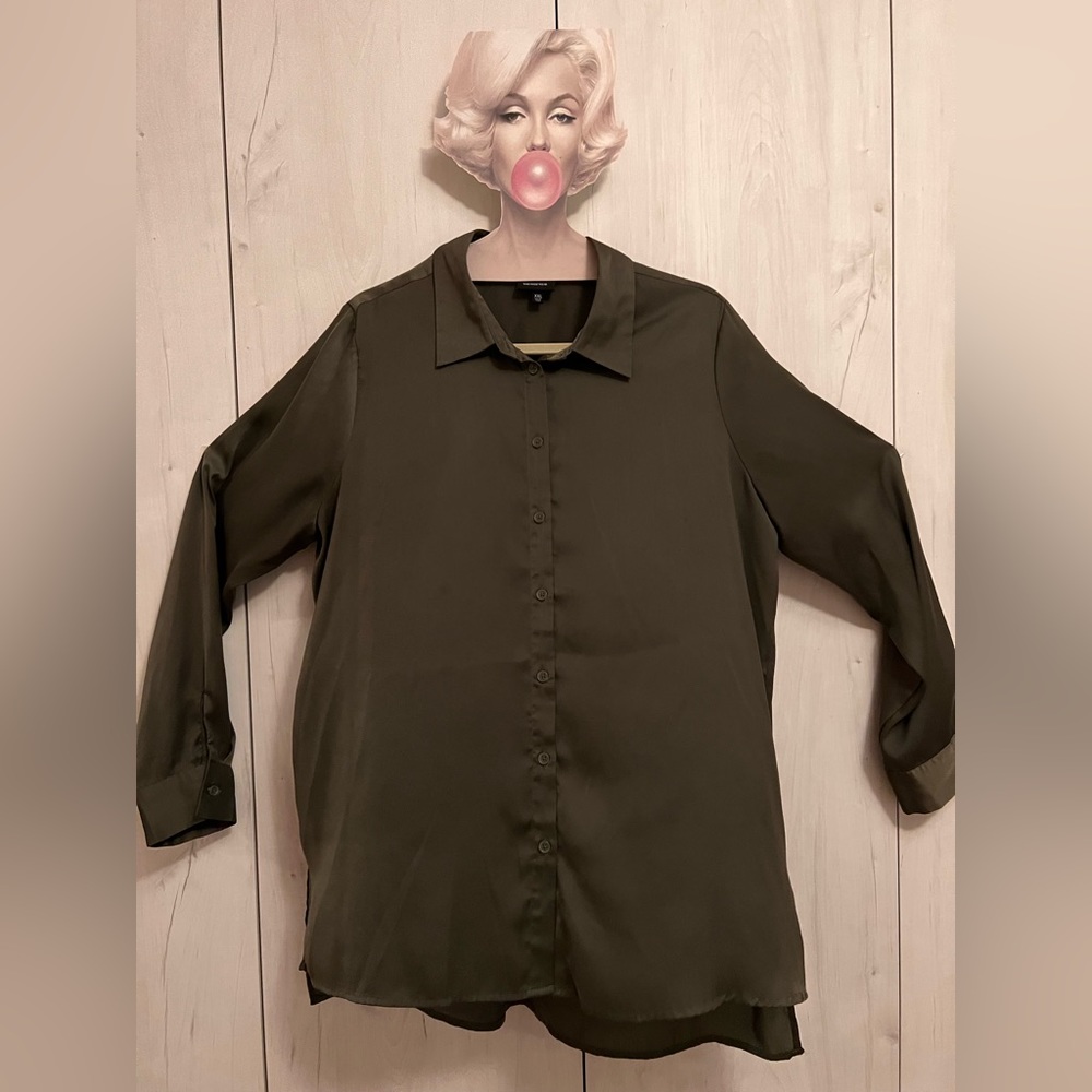 Dark Green satin long sleeve shirt